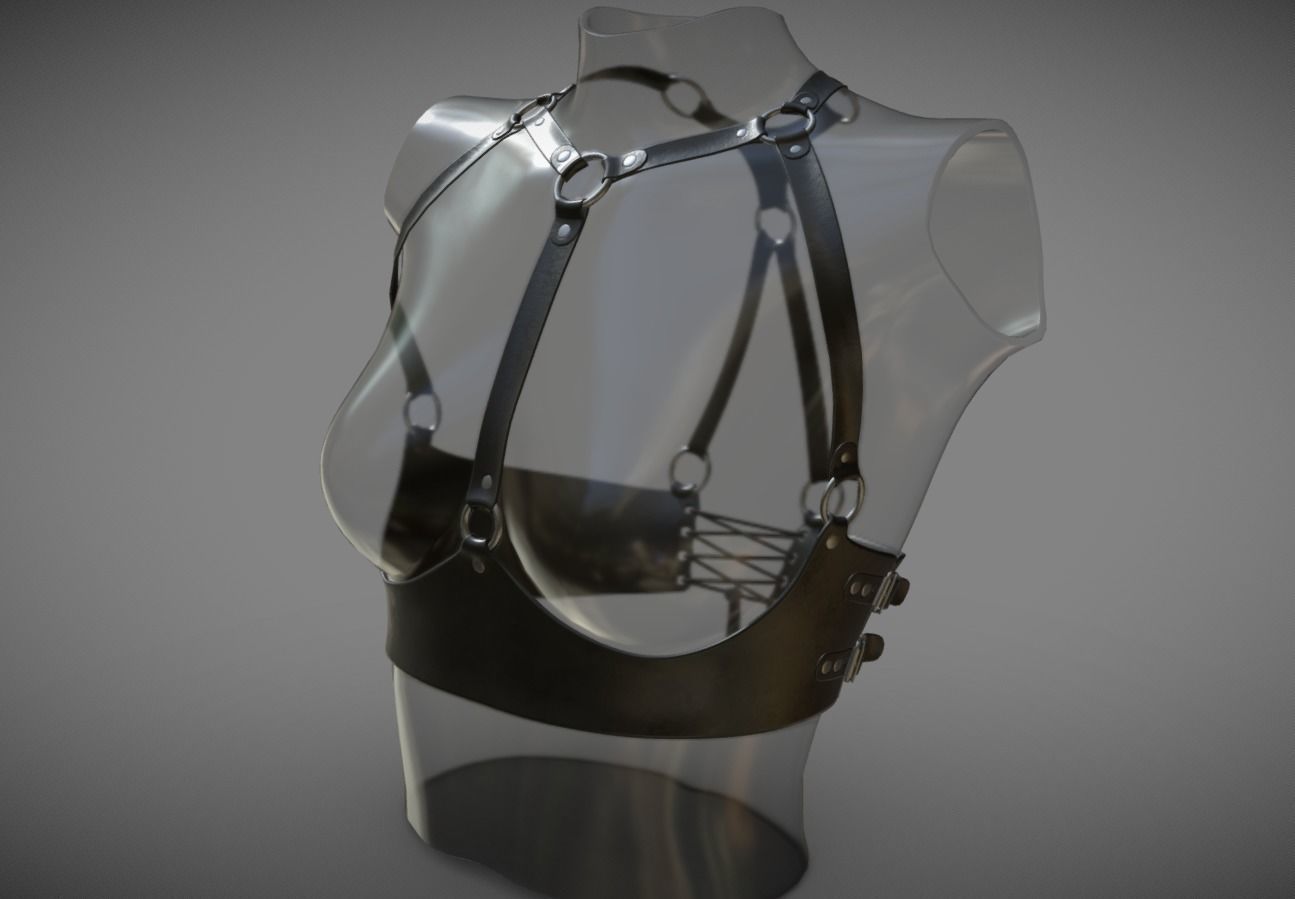 Black Leather Top Body Breast Belt Portupeya Harness Low-poly 3D model_1
