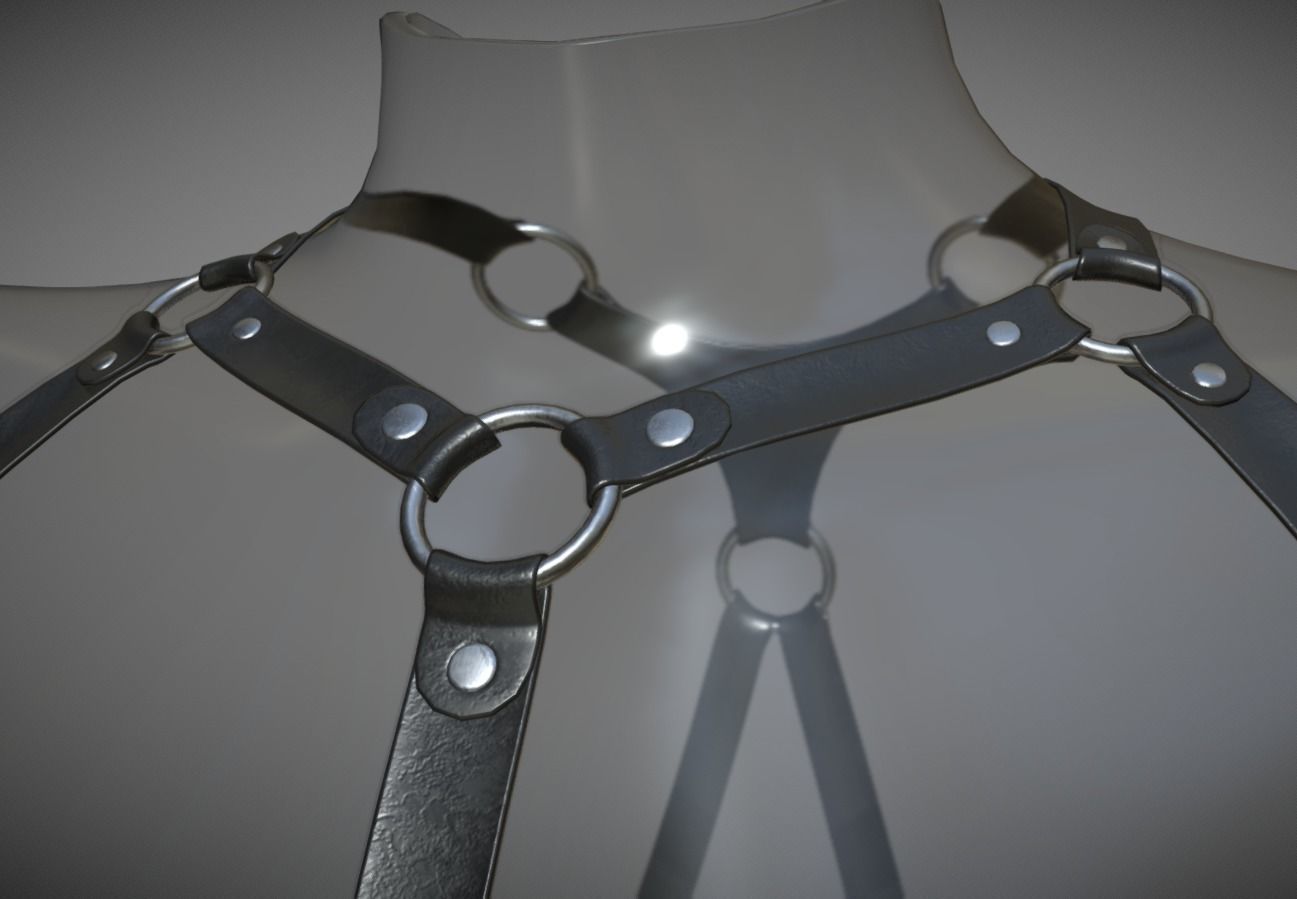 Black Leather Top Body Breast Belt Portupeya Harness Low-poly 3D model_5