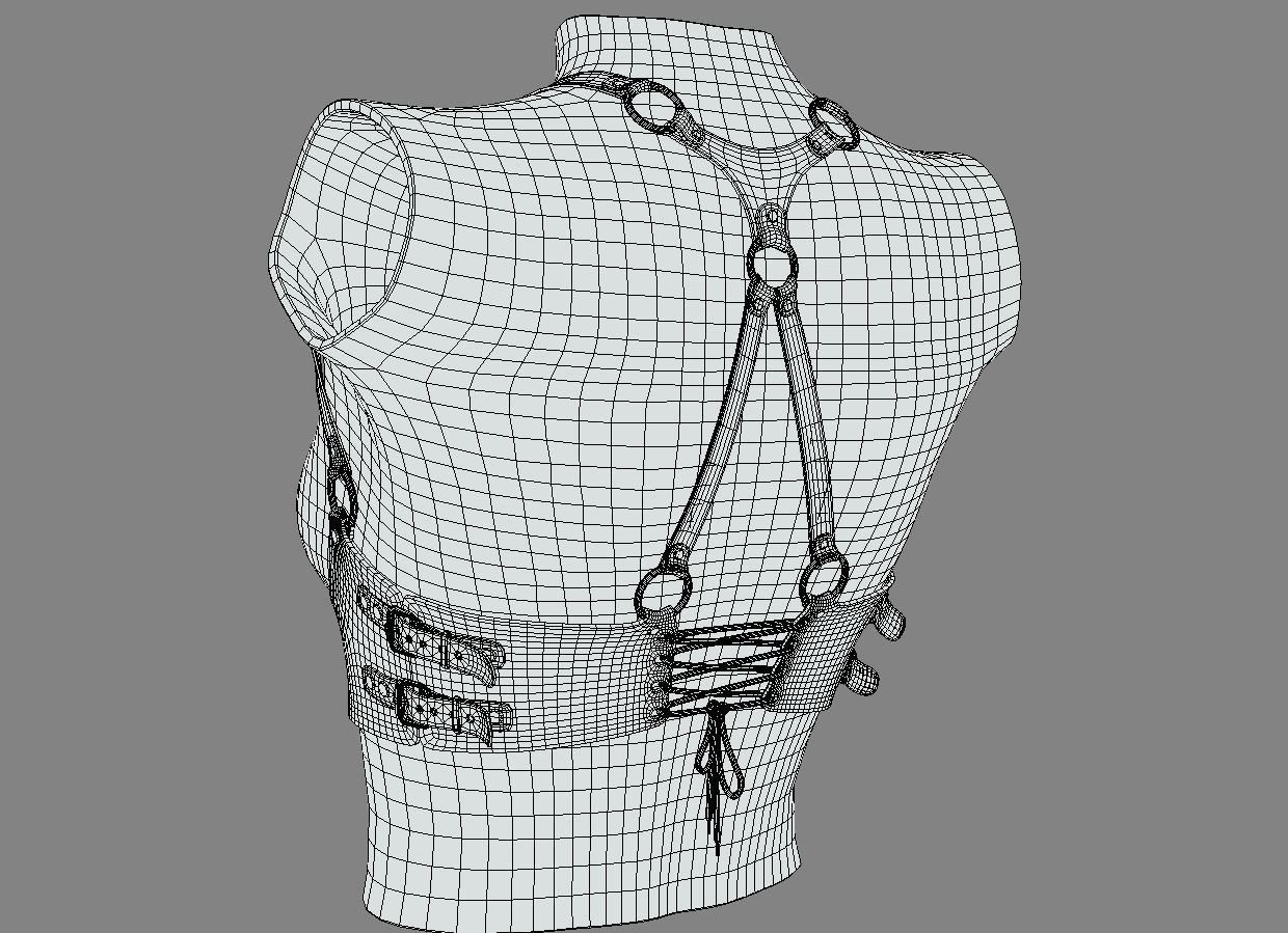 Black Leather Top Body Breast Belt Portupeya Harness Low-poly 3D model_15
