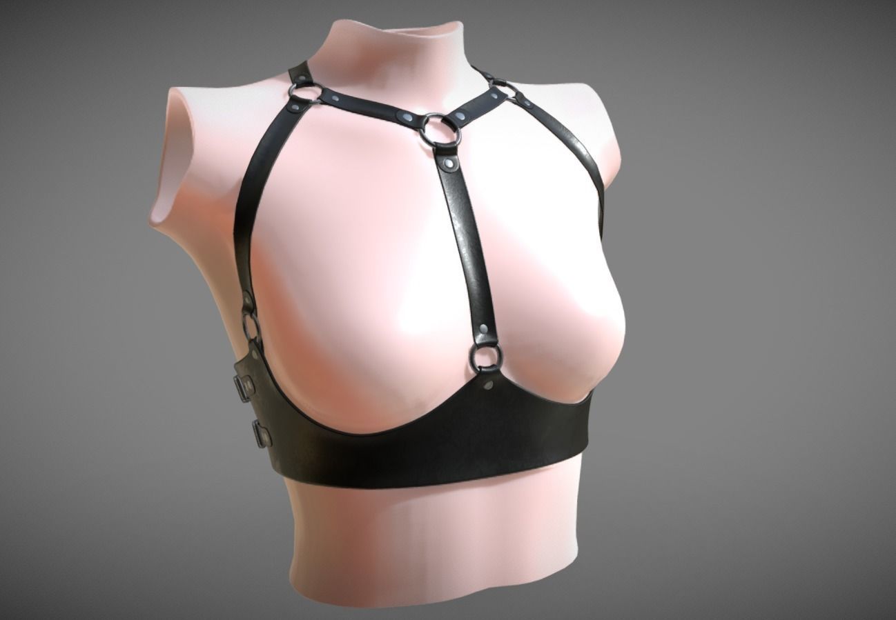 Black Leather Top Body Breast Belt Portupeya Harness Low-poly 3D model_21