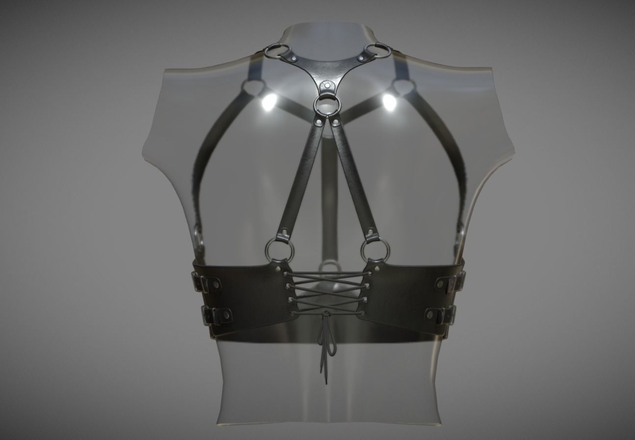 Black Leather Top Body Breast Belt Portupeya Harness Low-poly 3D model_3