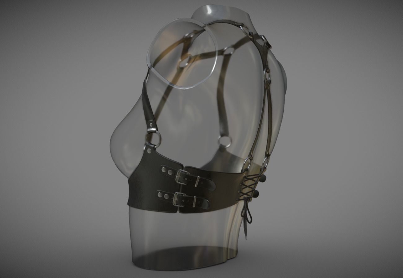 Black Leather Top Body Breast Belt Portupeya Harness Low-poly 3D model_2