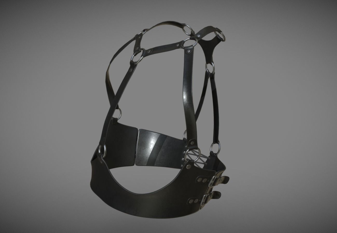 Black Leather Top Body Breast Belt Portupeya Harness Low-poly 3D model_11
