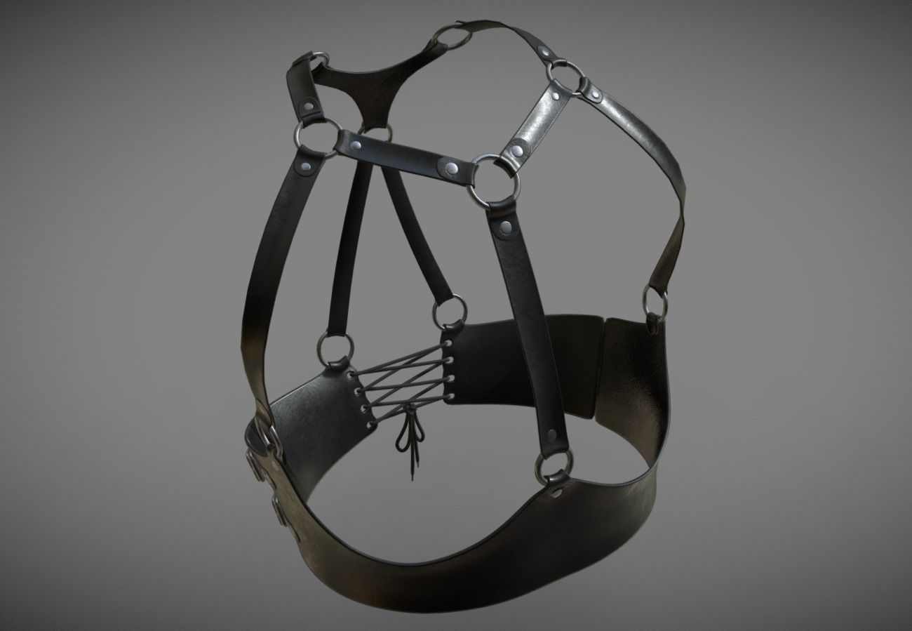 Black Leather Top Body Breast Belt Portupeya Harness Low-poly 3D model_13