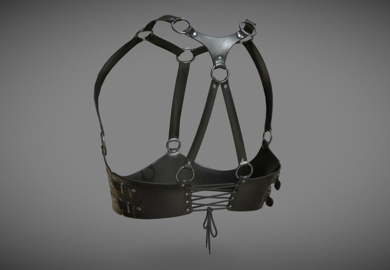 Black Leather Top Body Breast Belt Portupeya Harness Low-poly 3D model_12