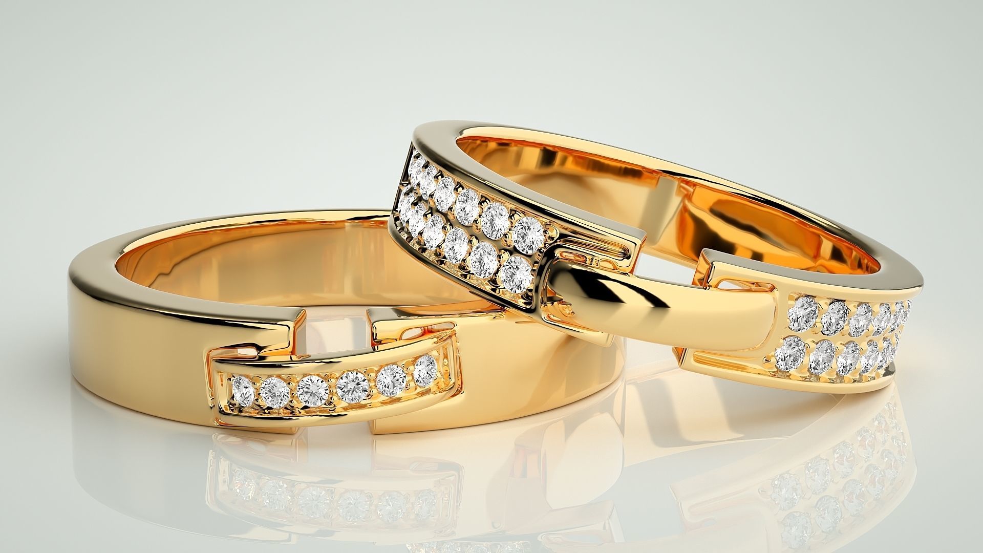 Diamond Couple Band Ring 3dm stl render detail 3D print model_9