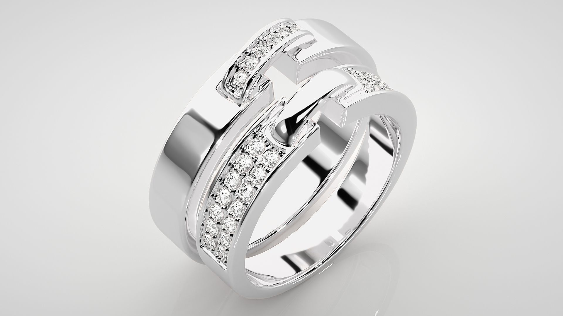 Diamond Couple Band Ring 3dm stl render detail 3D print model_8