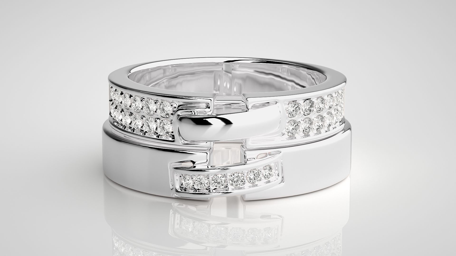 Diamond Couple Band Ring 3dm stl render detail 3D print model_7