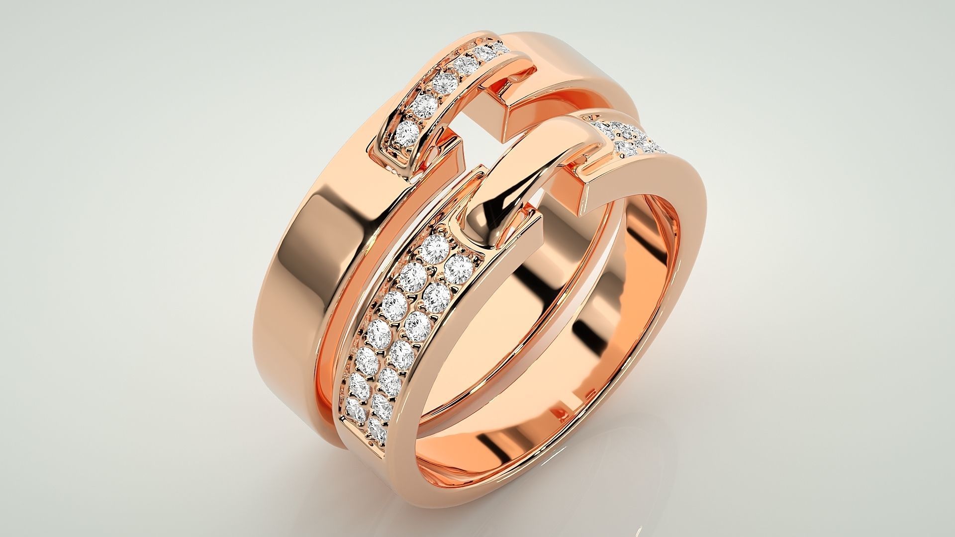 Diamond Couple Band Ring 3dm stl render detail 3D print model_4