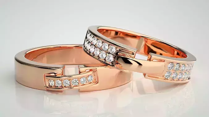 Diamond Couple Band Ring 3dm stl render detail 3D print model