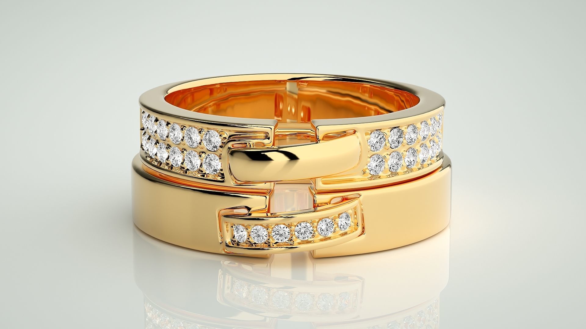 Diamond Couple Band Ring 3dm stl render detail 3D print model_11