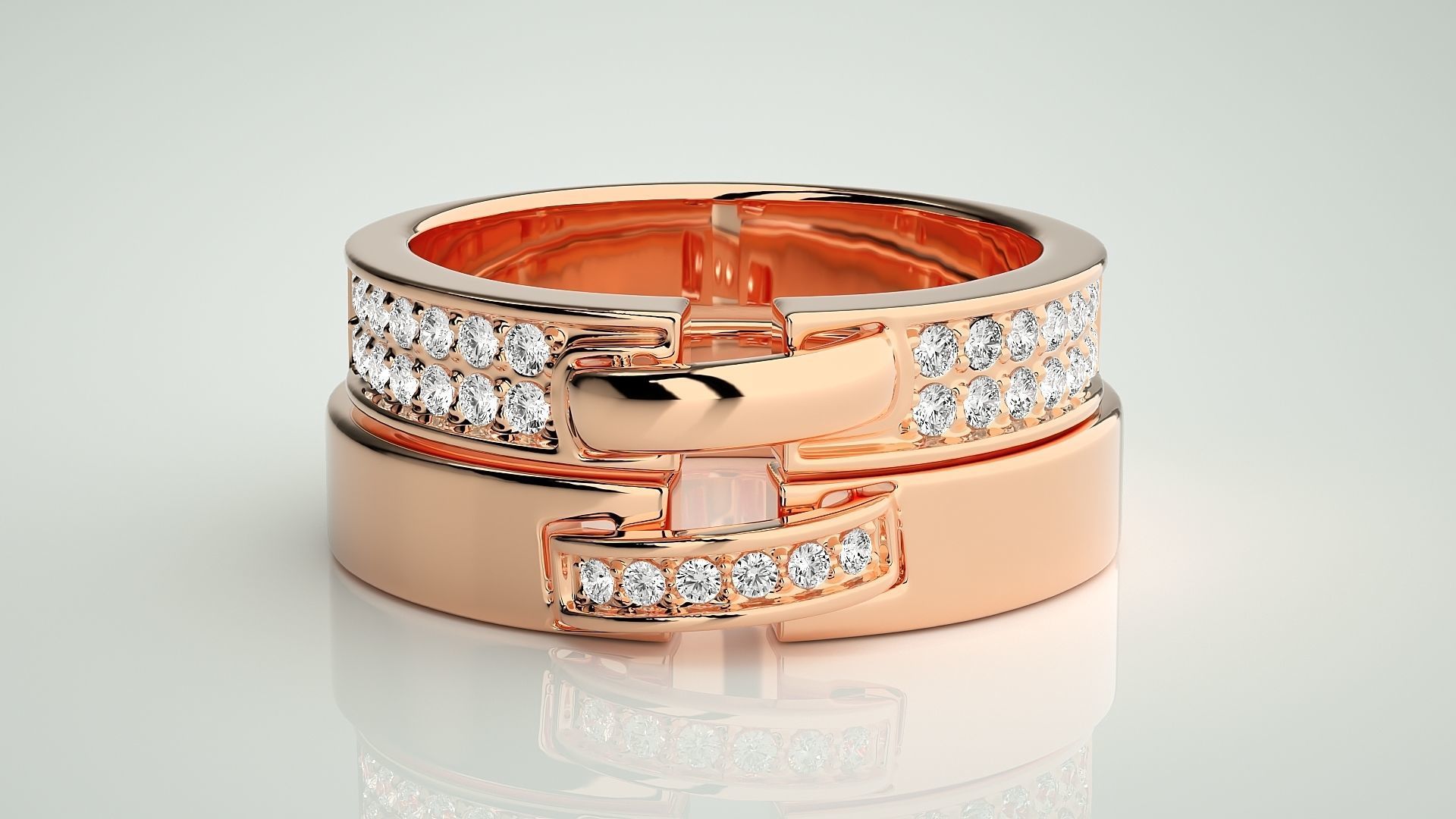 Diamond Couple Band Ring 3dm stl render detail 3D print model_2
