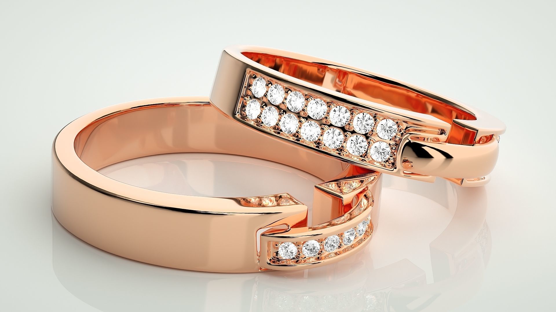 Diamond Couple Band Ring 3dm stl render detail 3D print model_1