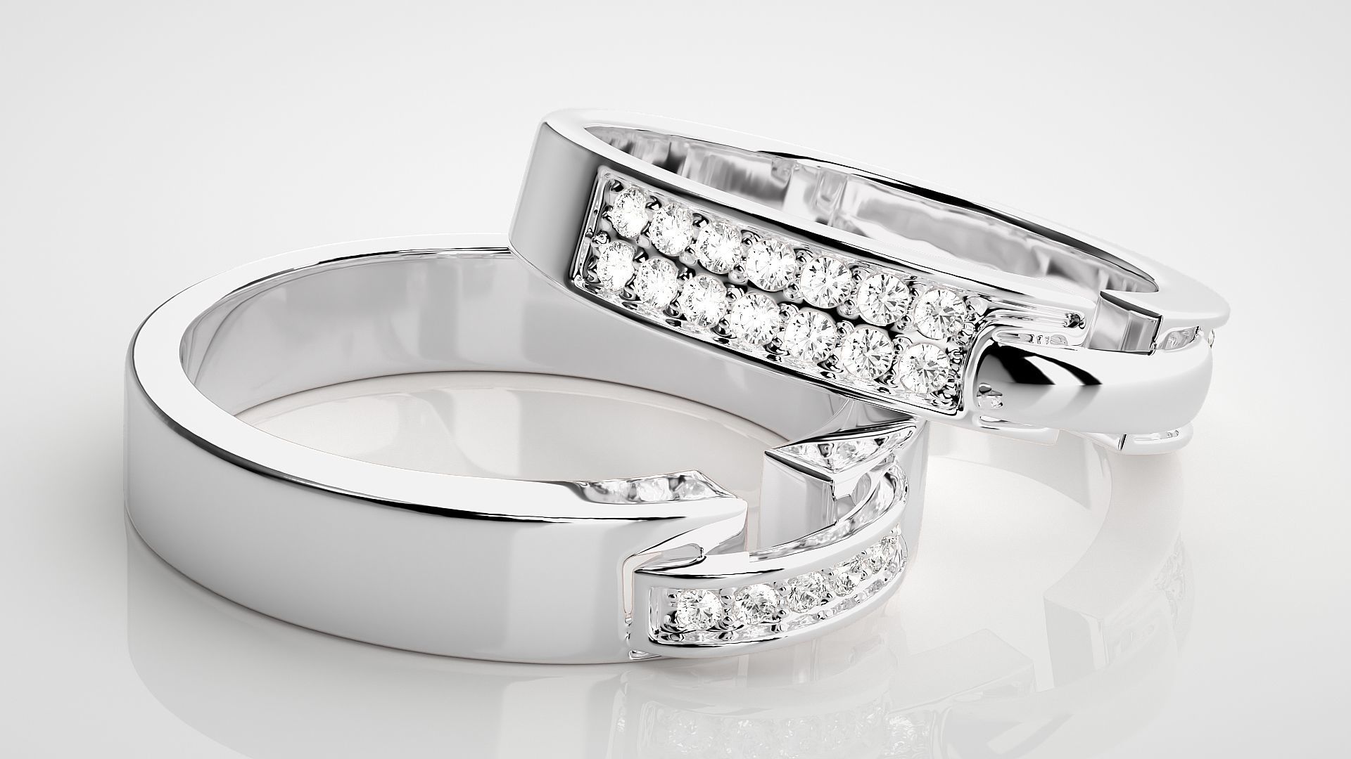 Diamond Couple Band Ring 3dm stl render detail 3D print model_6