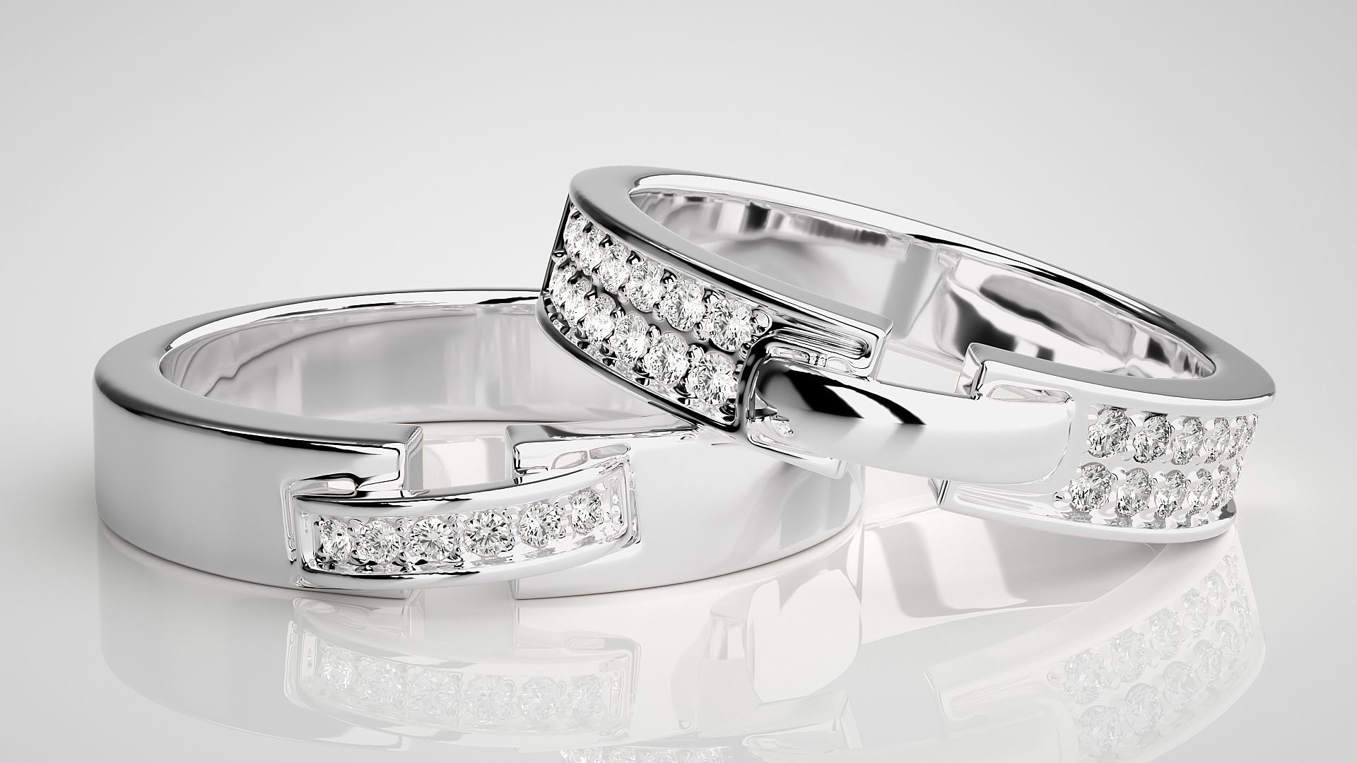 Diamond Couple Band Ring 3dm stl render detail 3D print model_5