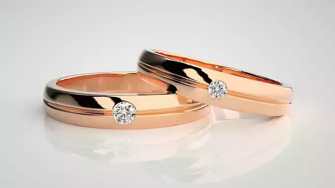 Solitaire Couple Band Ring 3dm stl render detail