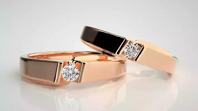 Solitaire Couple Band Ring 3dm stl render detail