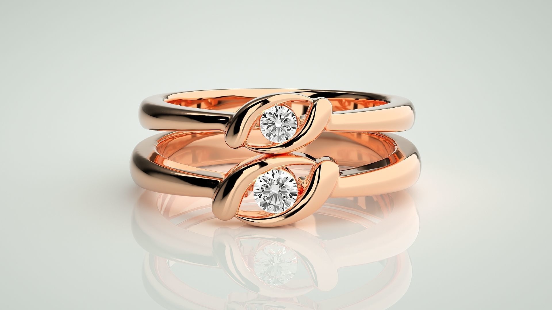 Thin Light wt Solitaire Couple Band Ring 3dm stl render detail 3D print model_2