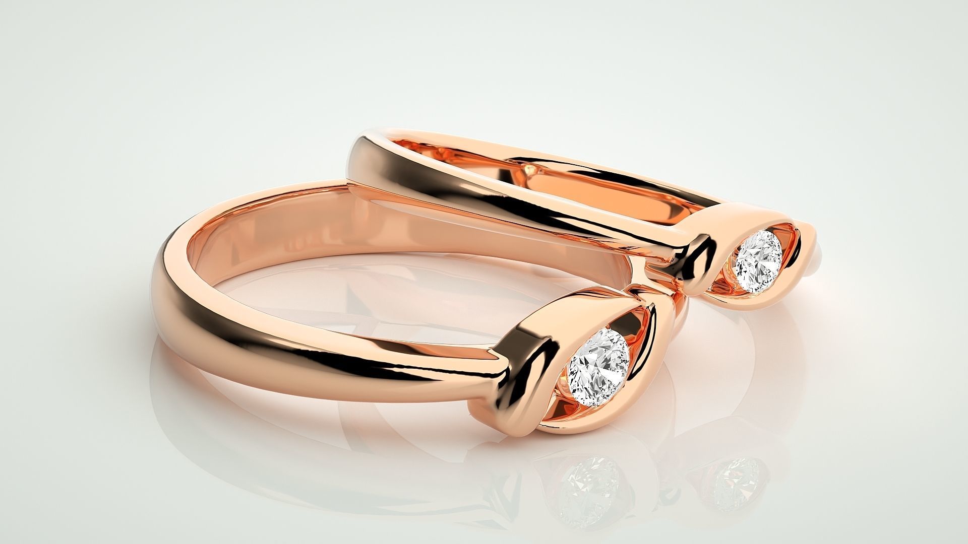 Thin Light wt Solitaire Couple Band Ring 3dm stl render detail 3D print model_1