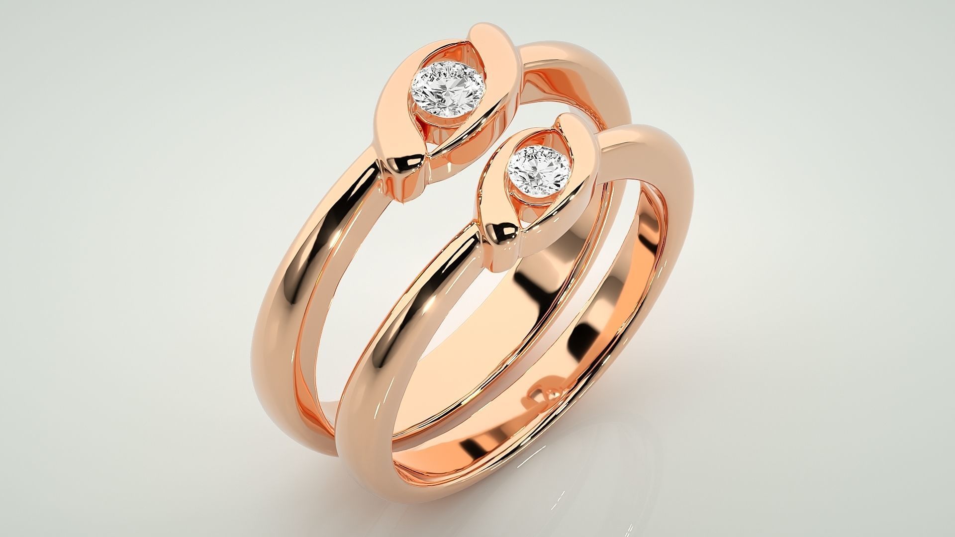 Thin Light wt Solitaire Couple Band Ring 3dm stl render detail 3D print model_4