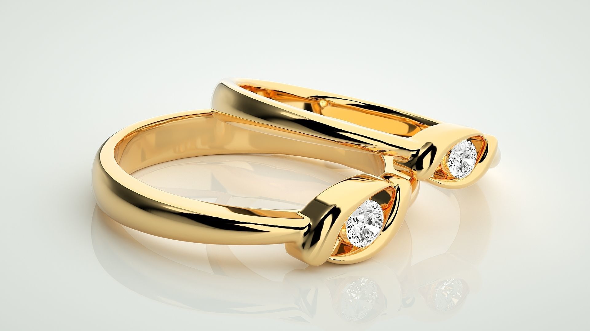 Thin Light wt Solitaire Couple Band Ring 3dm stl render detail 3D print model_10