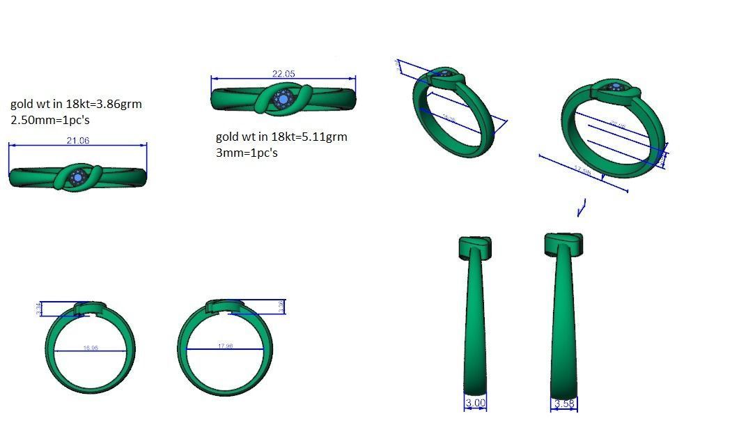 Thin Light wt Solitaire Couple Band Ring 3dm stl render detail 3D print model_3
