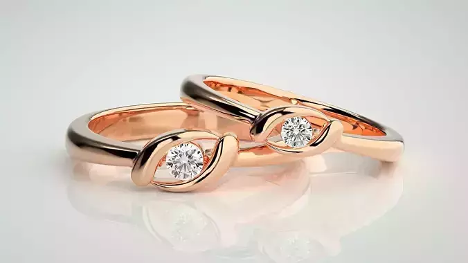 Thin Light wt Solitaire Couple Band Ring 3dm stl render detail 3D print model