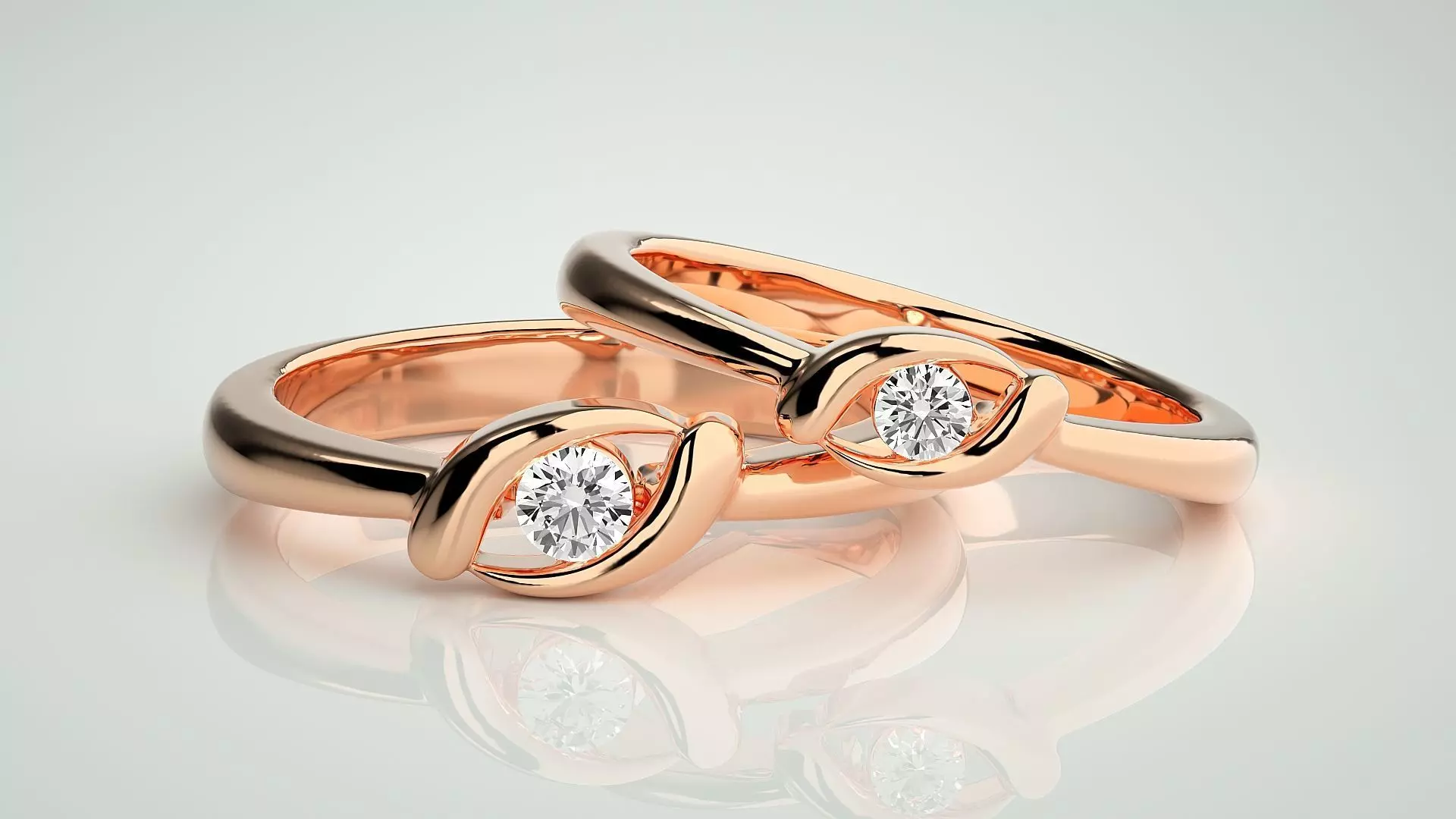 Thin Light wt Solitaire Couple Band Ring 3dm stl render detail 3D print model_0