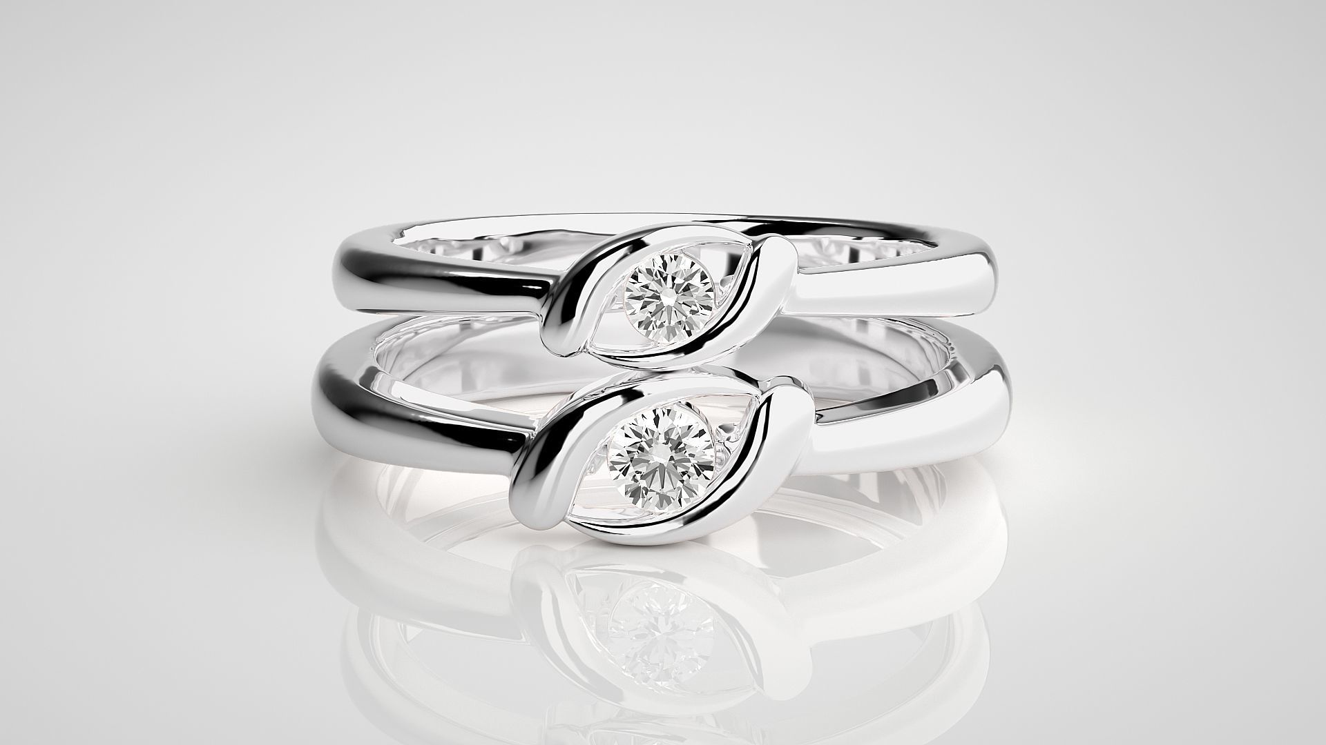 Thin Light wt Solitaire Couple Band Ring 3dm stl render detail 3D print model_7