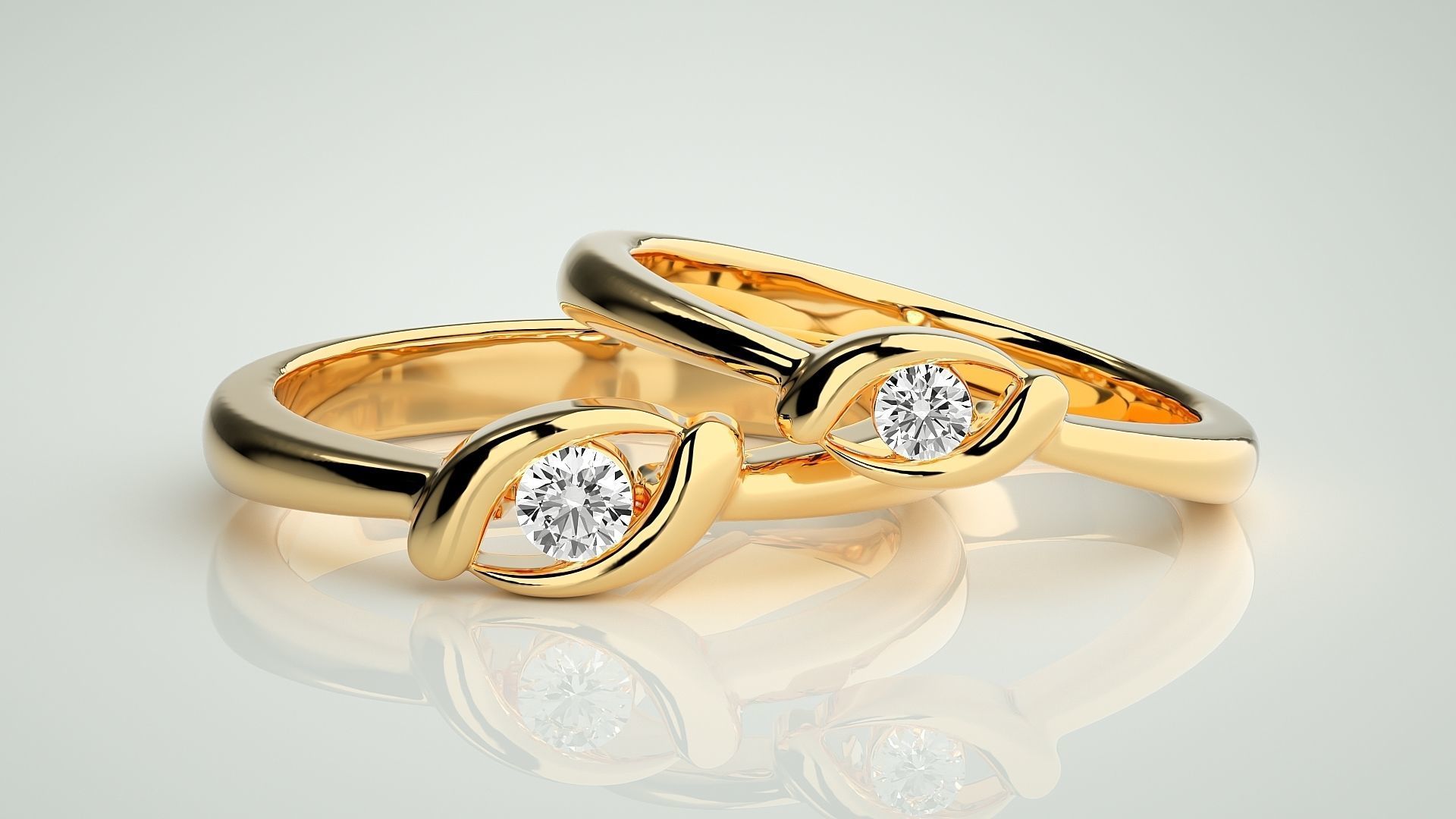 Thin Light wt Solitaire Couple Band Ring 3dm stl render detail 3D print model_9