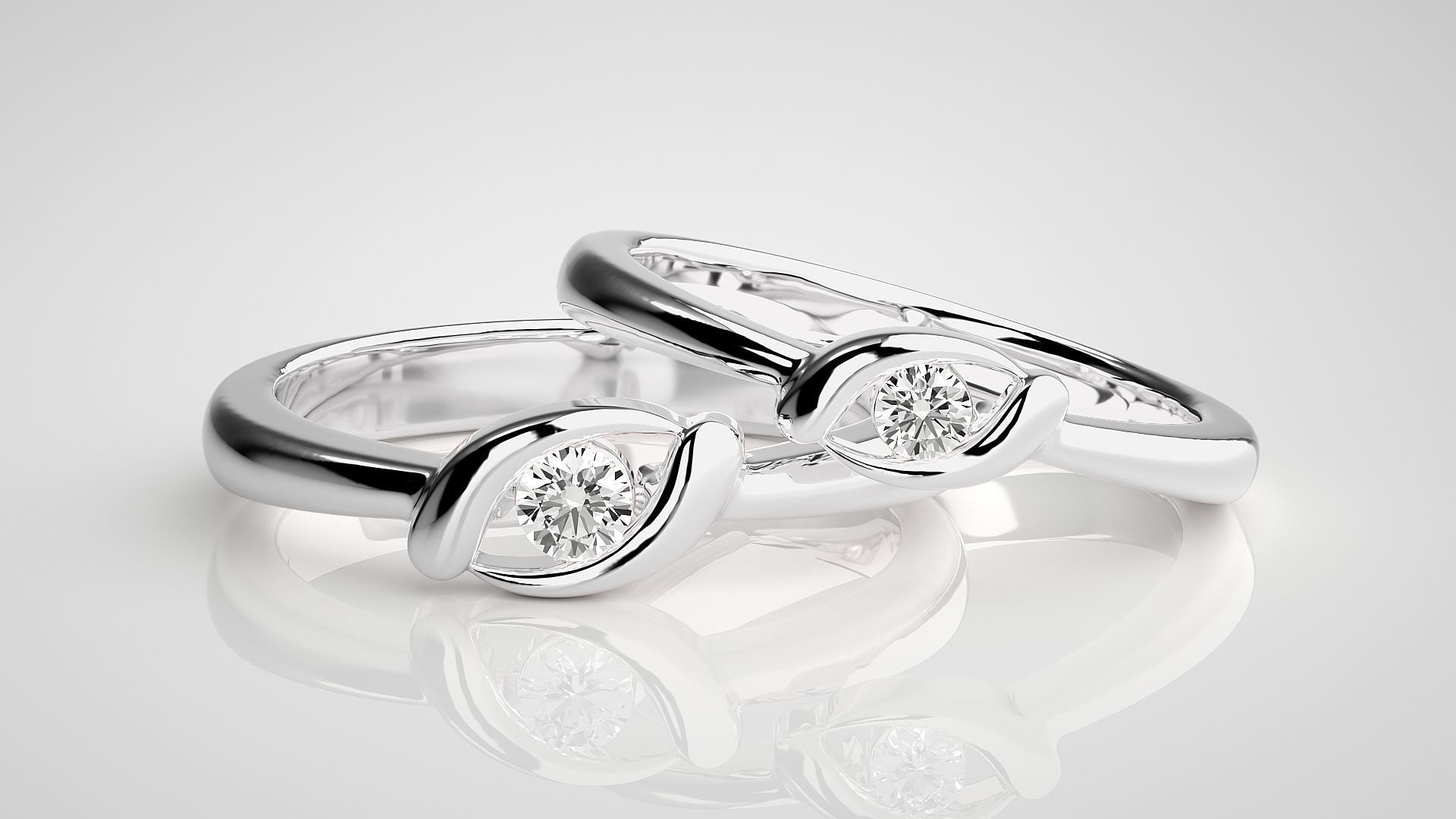 Thin Light wt Solitaire Couple Band Ring 3dm stl render detail 3D print model_5