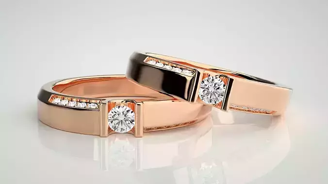 Solitaire Couple Band Ring 3dm stl render detail