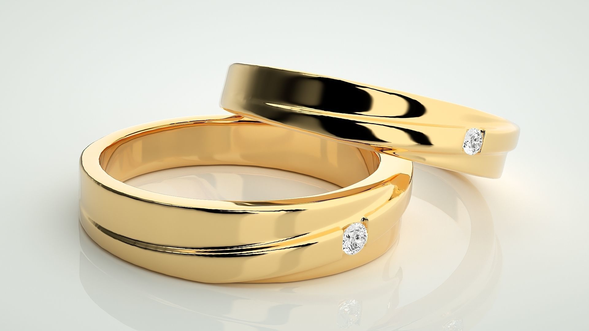 Solitaire Couple Band Ring 3dm stl render detail 3D print model_10