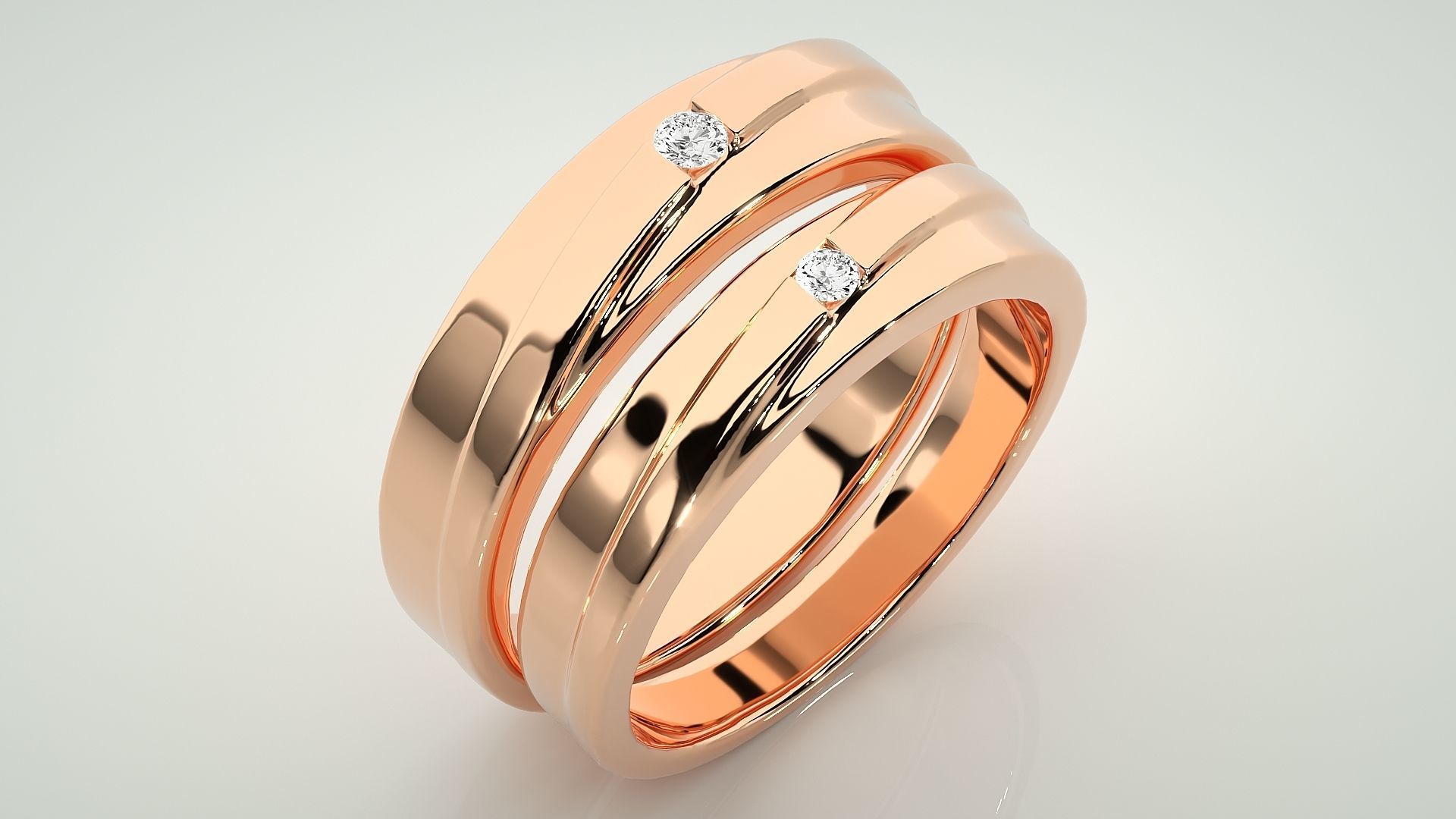 Solitaire Couple Band Ring 3dm stl render detail 3D print model_4