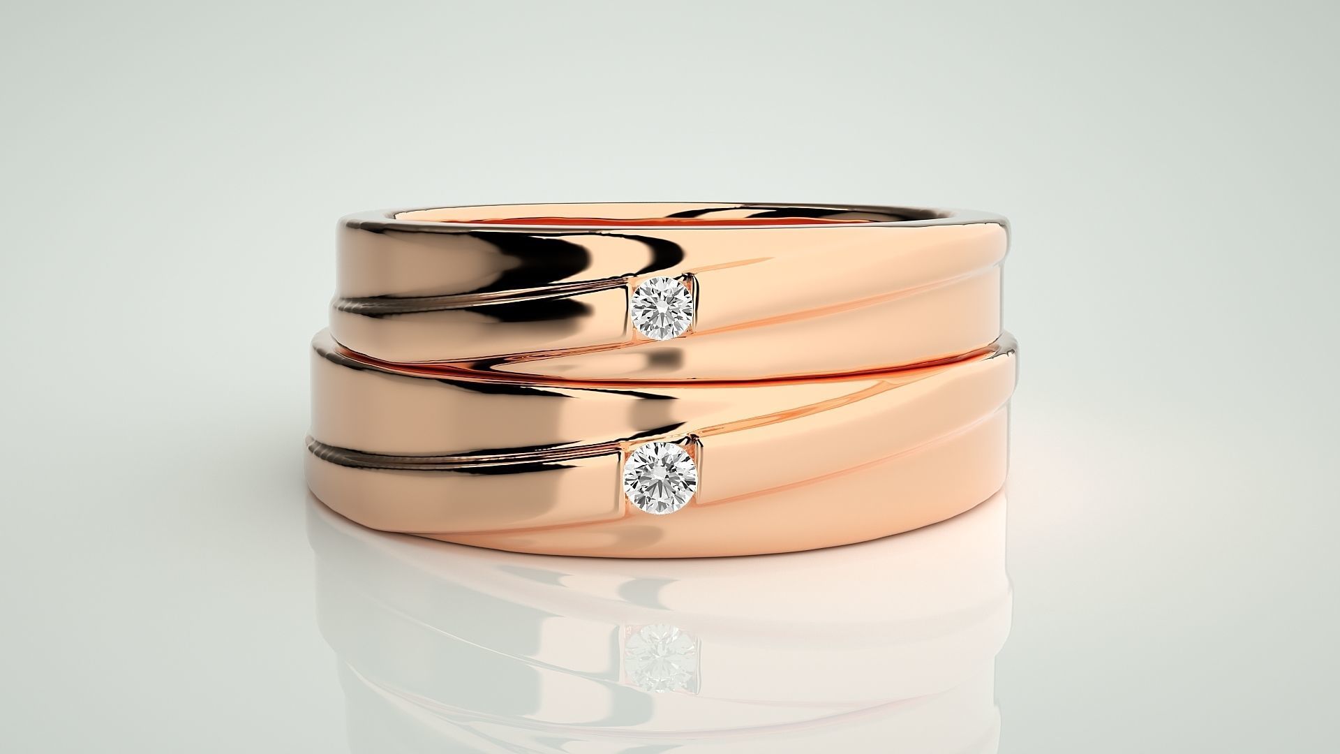 Solitaire Couple Band Ring 3dm stl render detail 3D print model_2