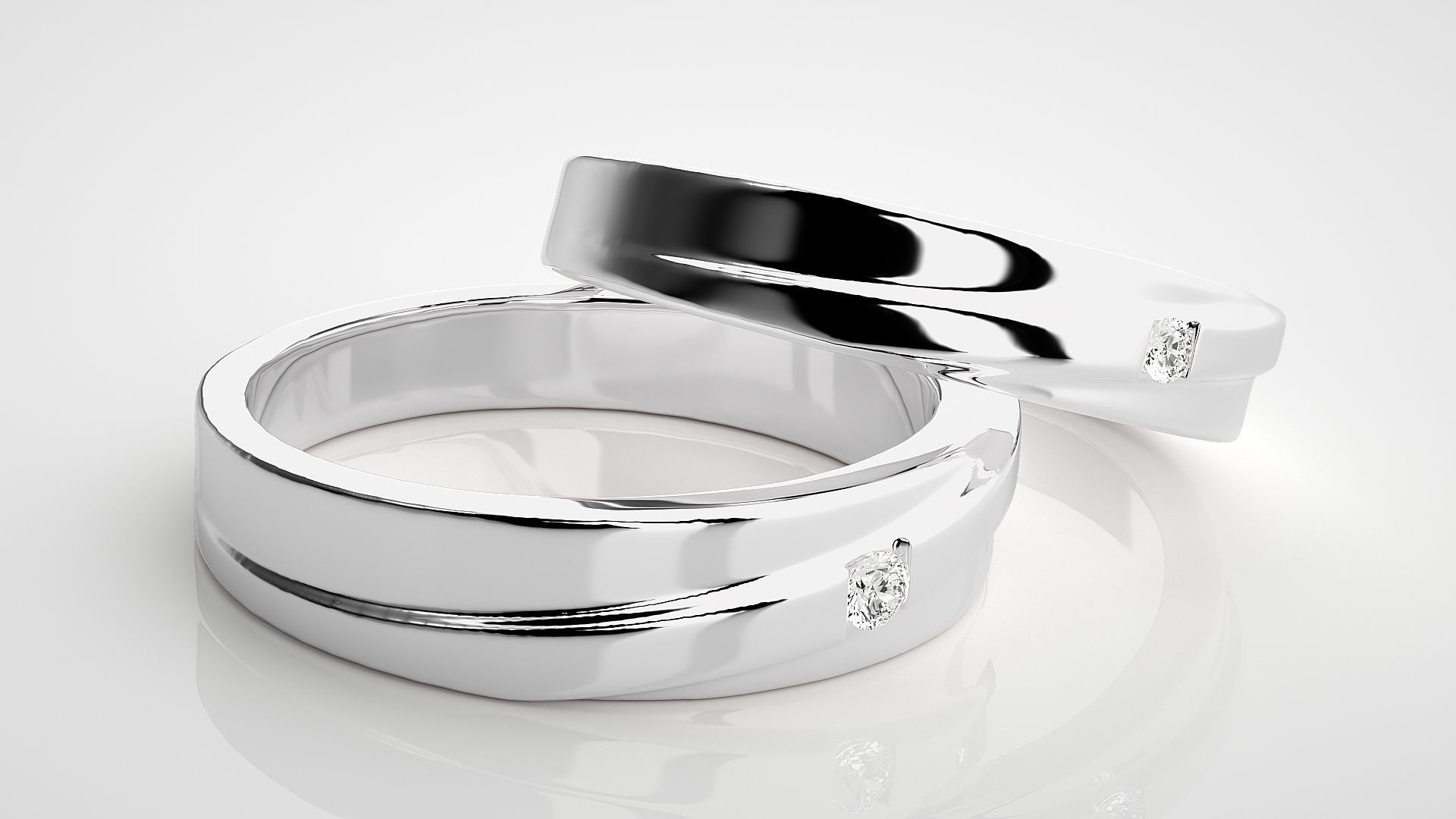 Solitaire Couple Band Ring 3dm stl render detail 3D print model_6
