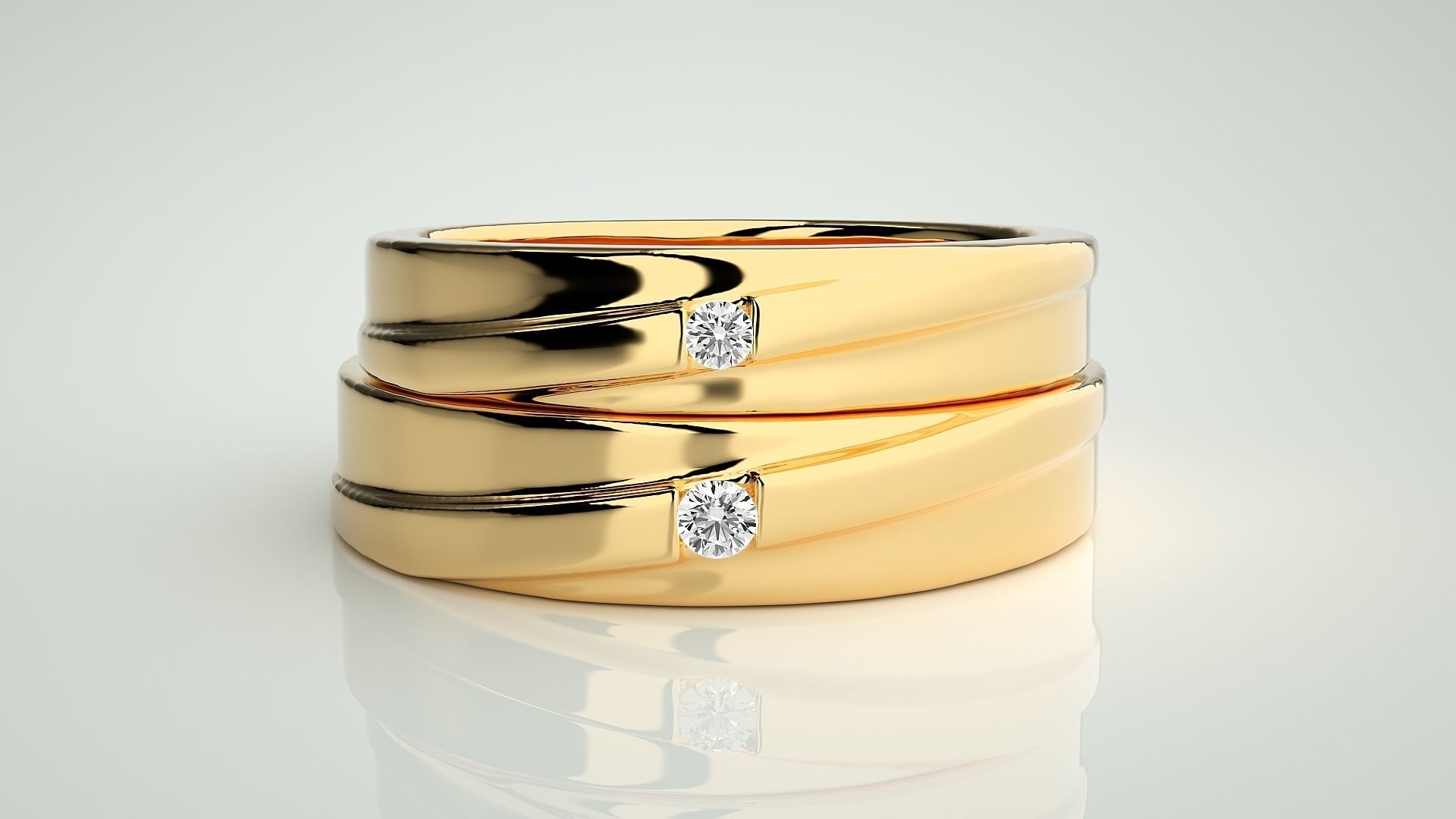 Solitaire Couple Band Ring 3dm stl render detail 3D print model_11