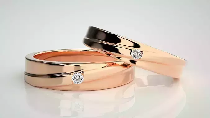 Solitaire Couple Band Ring 3dm stl render detail