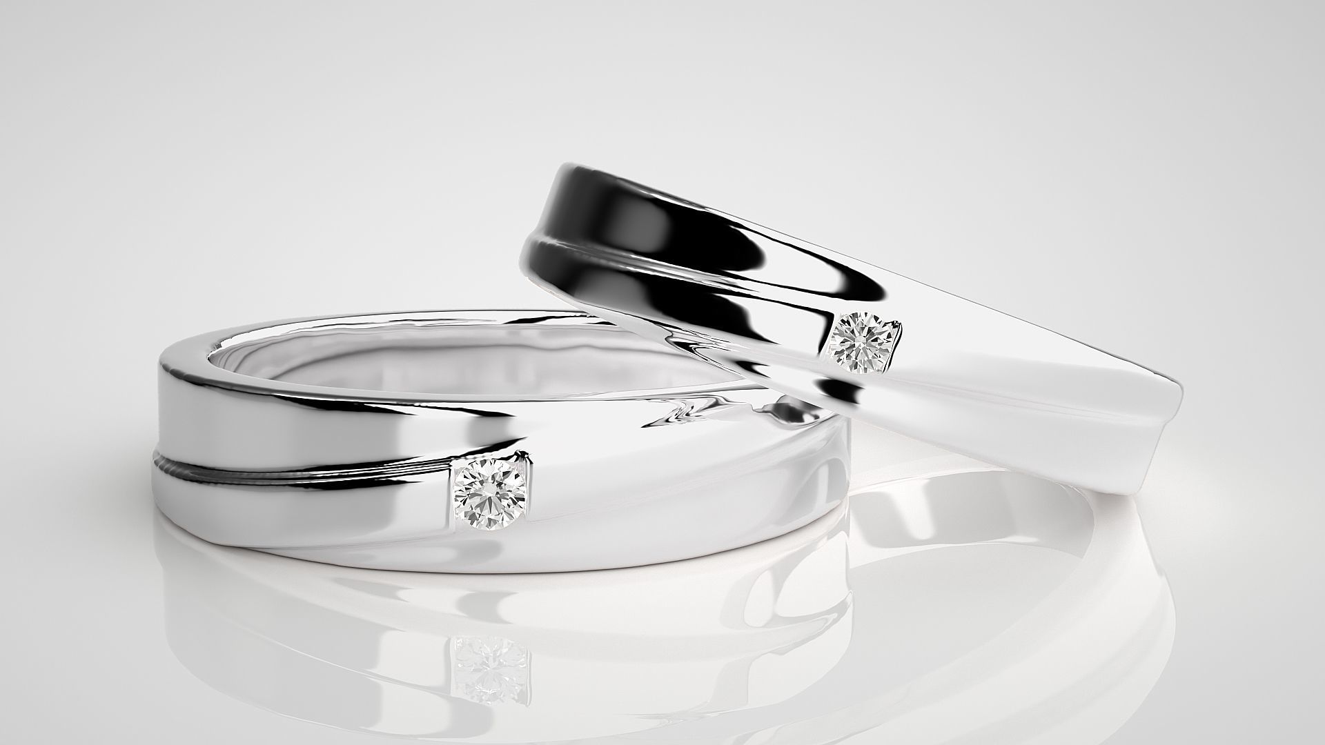 Solitaire Couple Band Ring 3dm stl render detail 3D print model_5