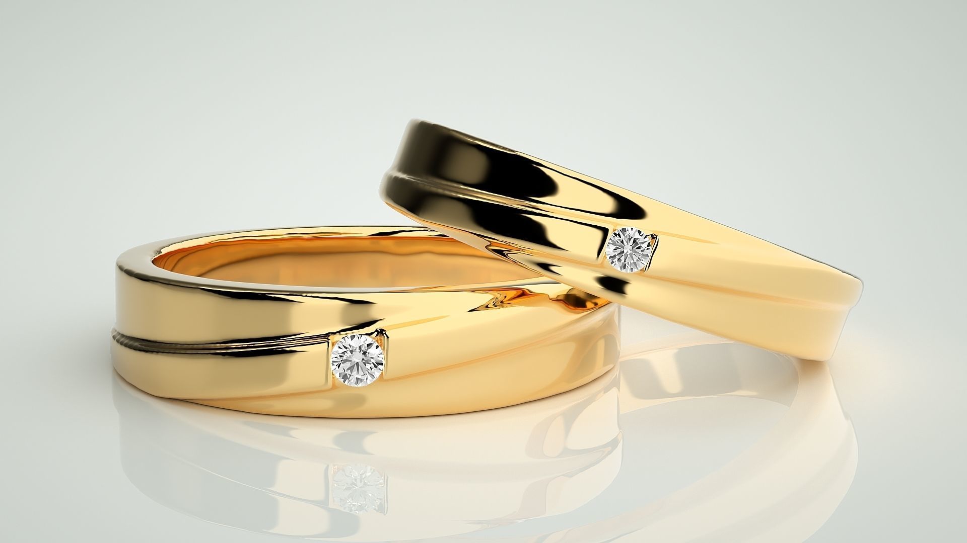 Solitaire Couple Band Ring 3dm stl render detail 3D print model_9
