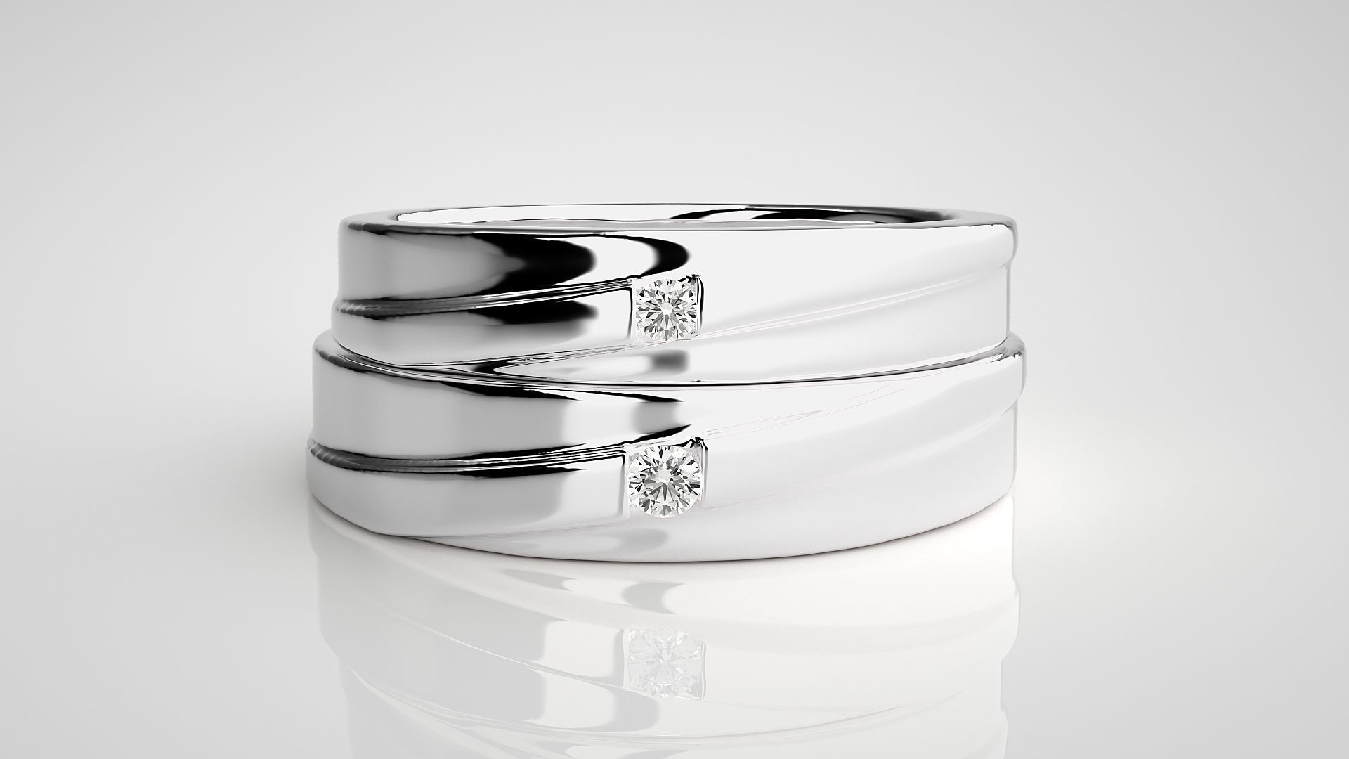 Solitaire Couple Band Ring 3dm stl render detail 3D print model_7