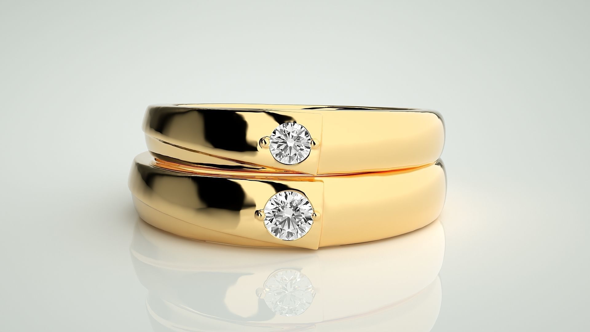 Solitaire Couple Band Ring 3dm stl render detail 3D print model_11