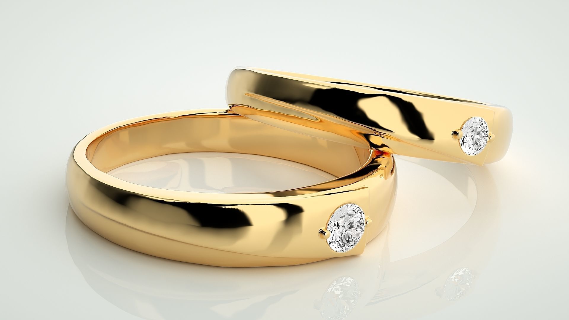Solitaire Couple Band Ring 3dm stl render detail 3D print model_10