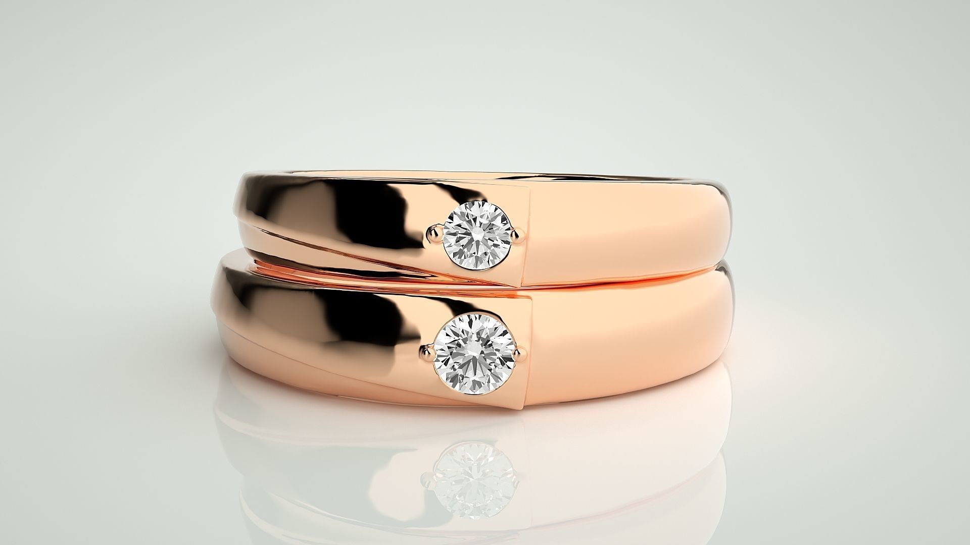 Solitaire Couple Band Ring 3dm stl render detail 3D print model_2