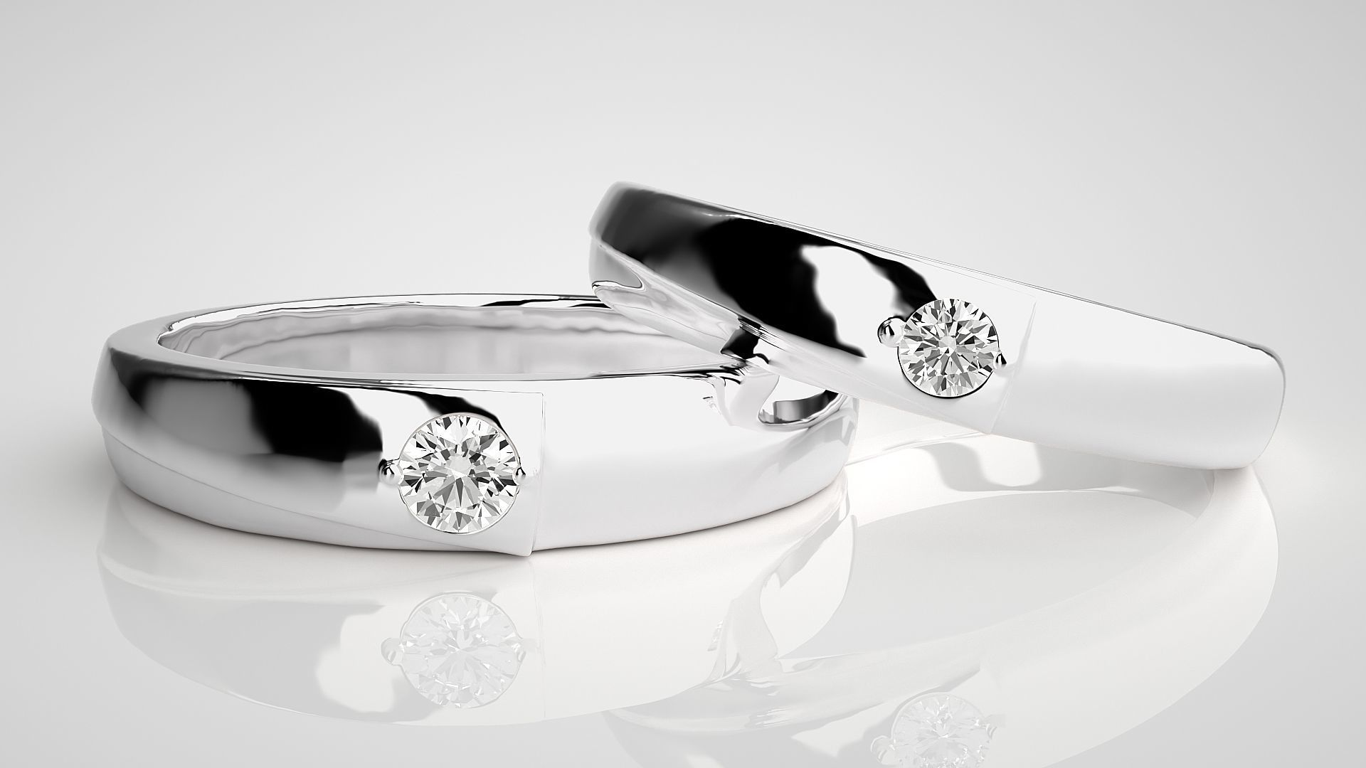 Solitaire Couple Band Ring 3dm stl render detail 3D print model_5