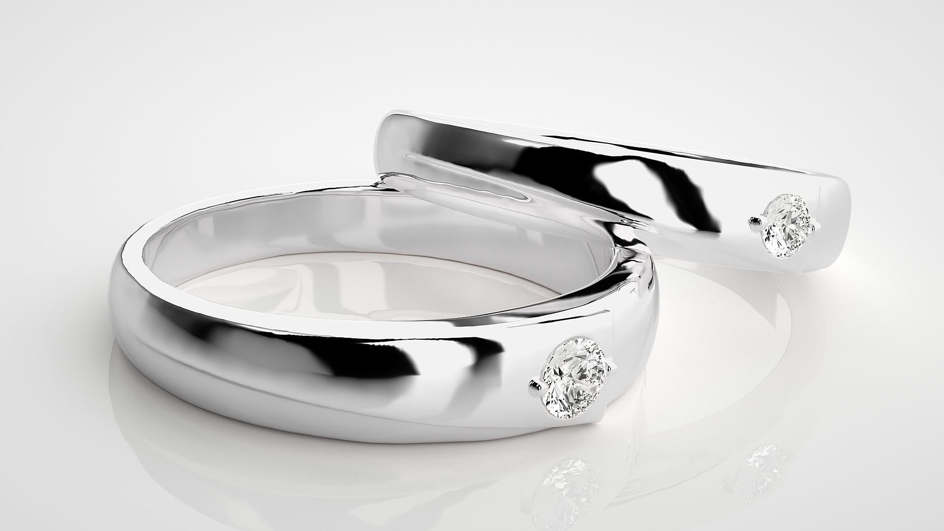 Solitaire Couple Band Ring 3dm stl render detail 3D print model_6