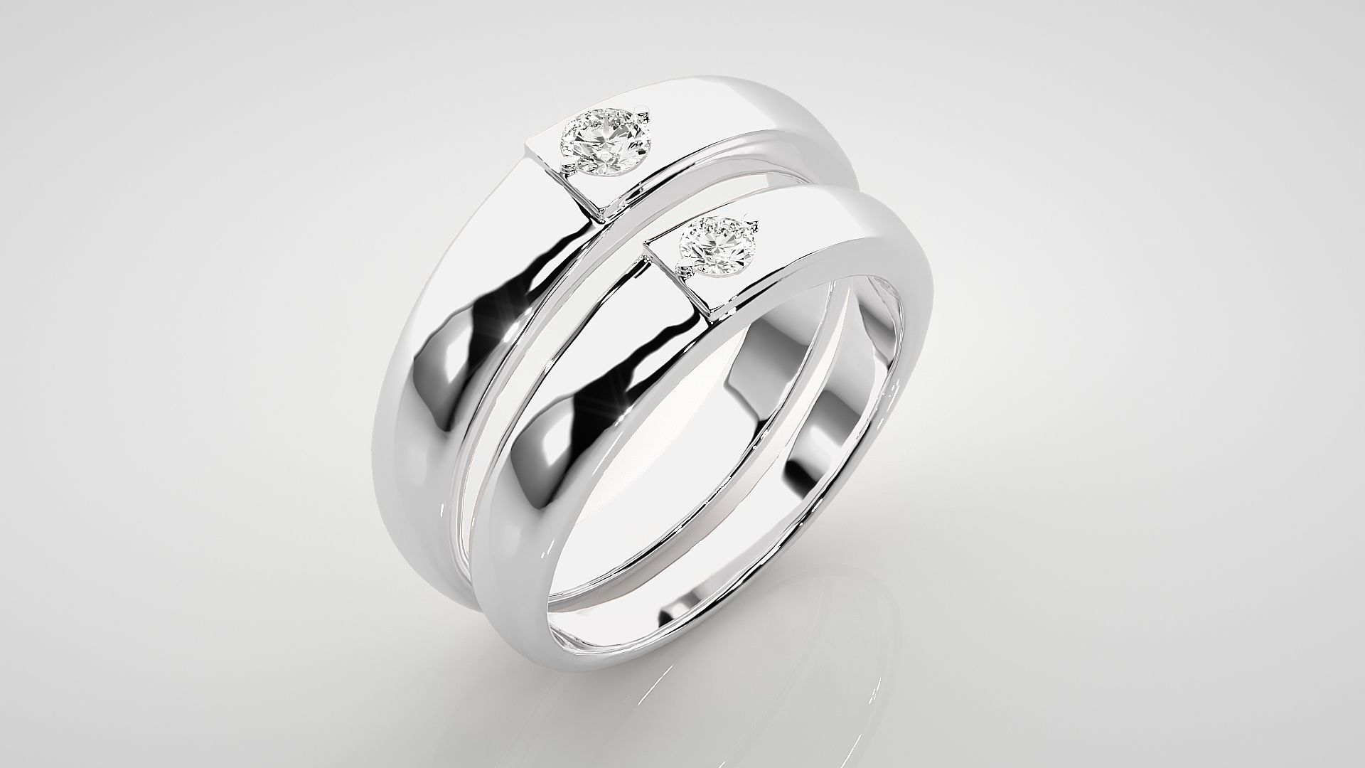 Solitaire Couple Band Ring 3dm stl render detail 3D print model_8