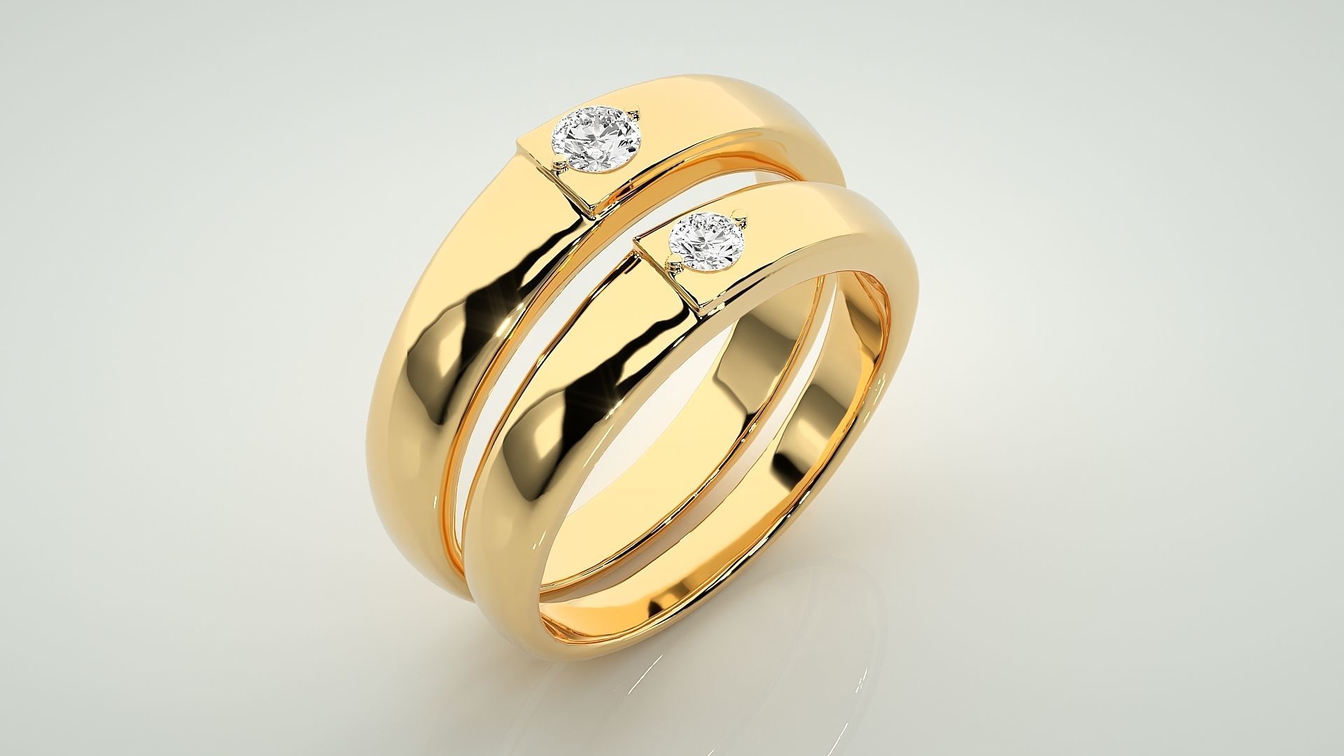 Solitaire Couple Band Ring 3dm stl render detail 3D print model_12