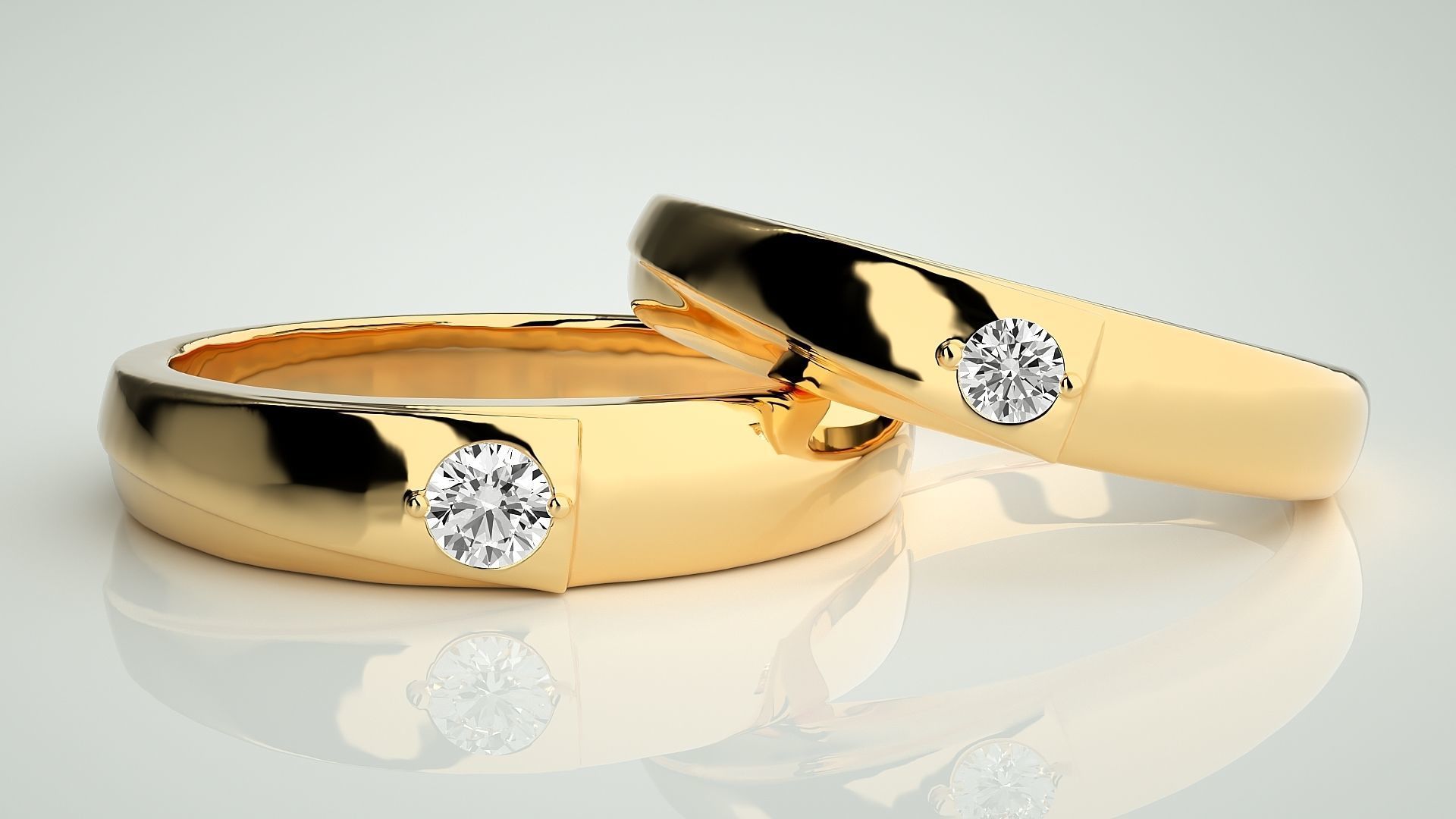 Solitaire Couple Band Ring 3dm stl render detail 3D print model_9