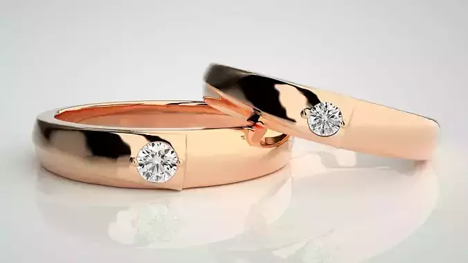 Solitaire Couple Band Ring 3dm stl render detail